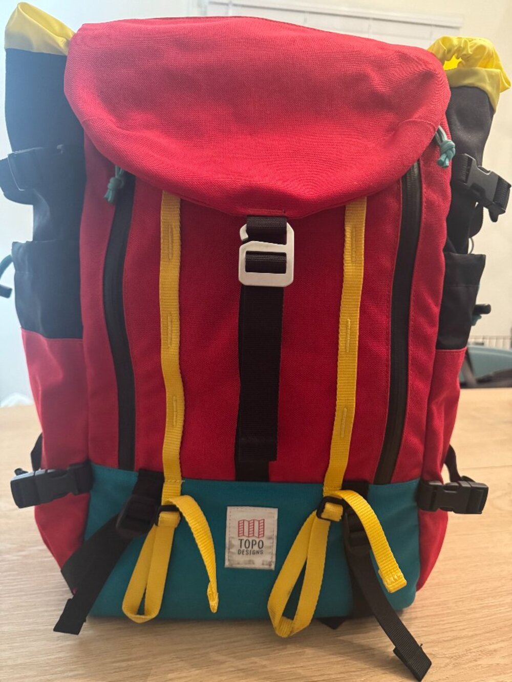 Topo Designs Mountain Daypack 28L - Original Colorway - Red w/ Teal Bottom